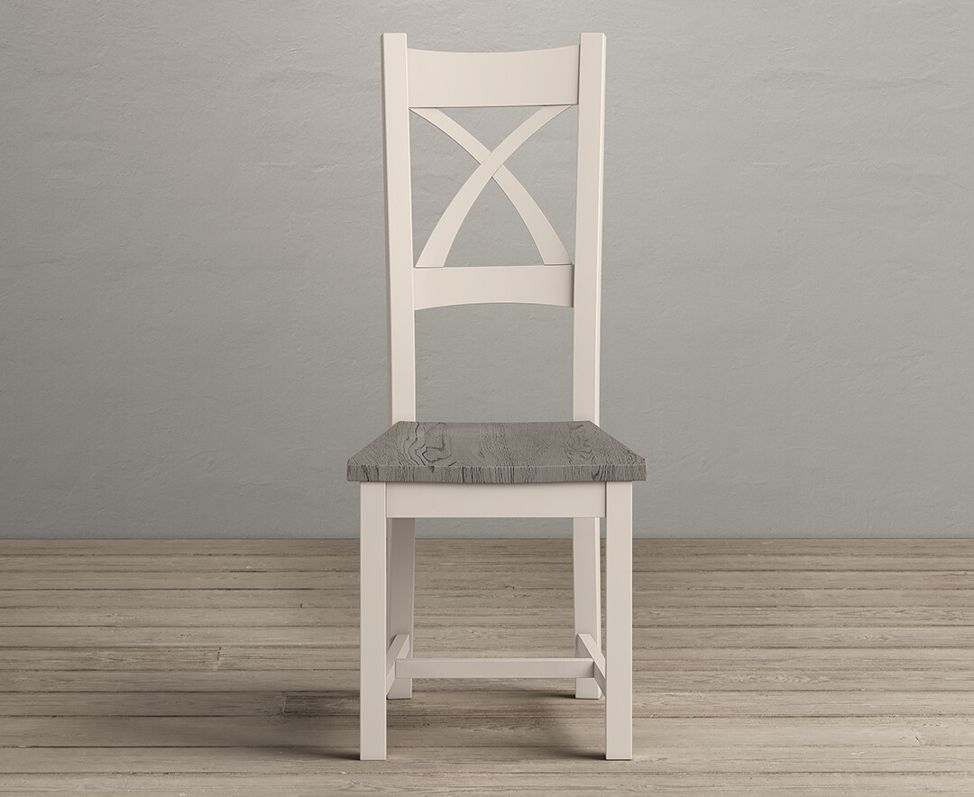 Product photograph of Painted Soft White X Back Dining Chairs With Grey Oak Seat Pad from Oak Furniture Superstore