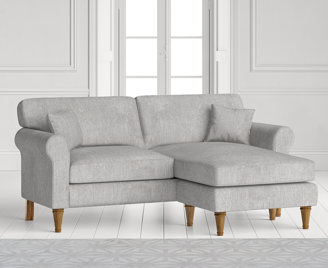 Product photograph of Darwin Light Grey Fabric Right Hand Facing Chaise Corner Sofa from Oak Furniture Superstore.
