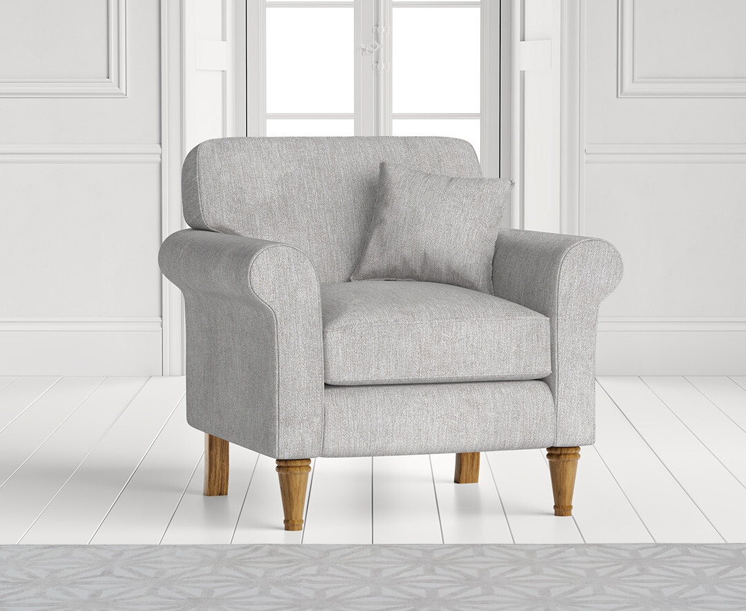 Product photograph of Darwin Light Grey Fabric Armchair from Oak Furniture Superstore.