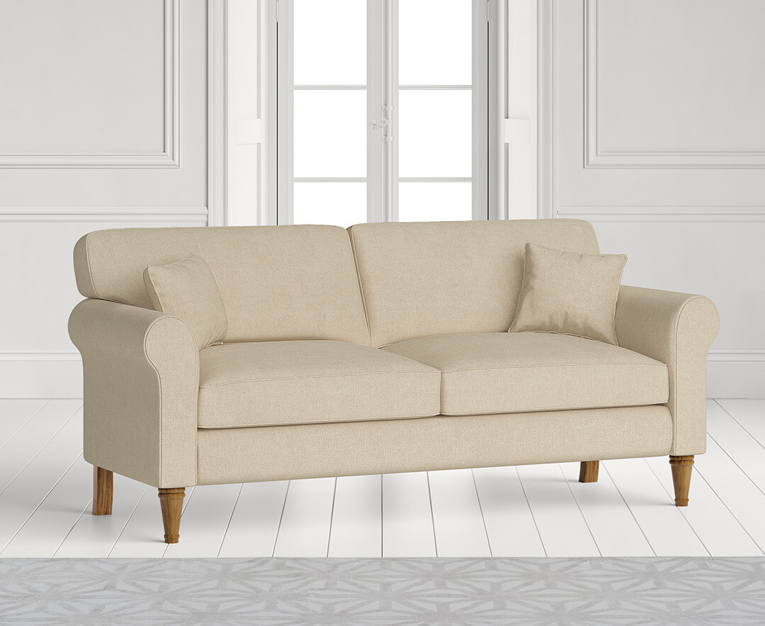 Product photograph of Darwin Cream Fabric Three Seater Sofa from Oak Furniture Superstore.
