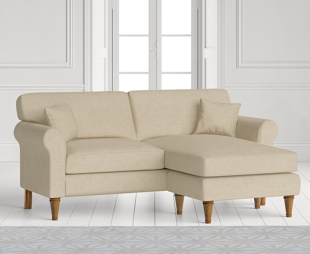 Product photograph of Darwin Cream Fabric Right Hand Facing Chaise Corner Sofa from Oak Furniture Superstore.
