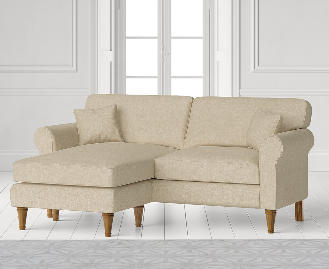 Product photograph of Darwin Cream Fabric Left Hand Facing Chaise Corner Sofa from Oak Furniture Superstore.