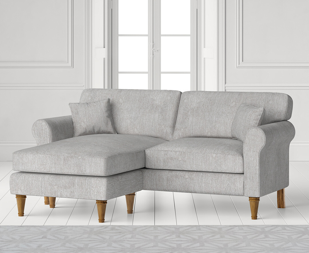 Product photograph of Darwin Light Grey Fabric Left Hand Facing Chaise Corner Sofa from Oak Furniture Superstore.