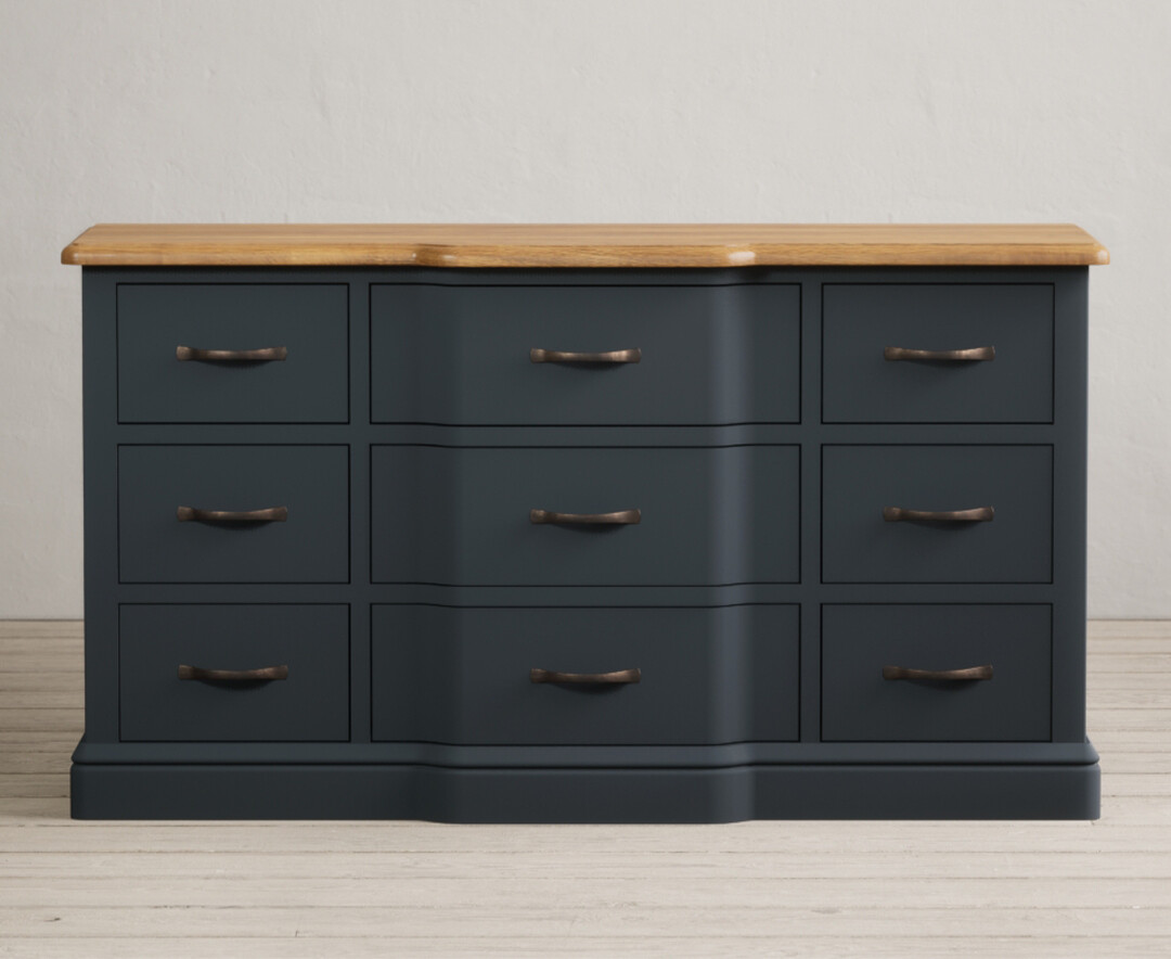 Product photograph of Delphine Oak And Blue Painted 9 Drawer Wide Chest Of Drawers from Oak Furniture Superstore
