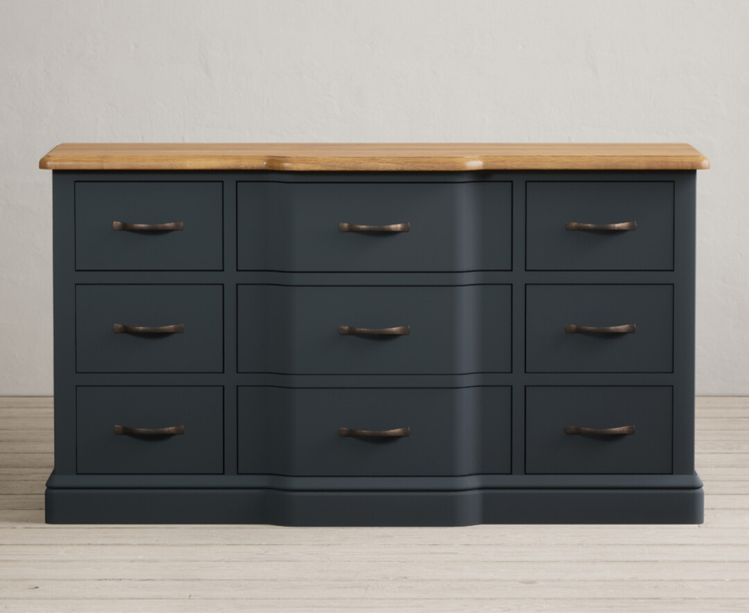 Delphine Oak And Blue Painted 9 Drawer Wide Chest Of Drawers