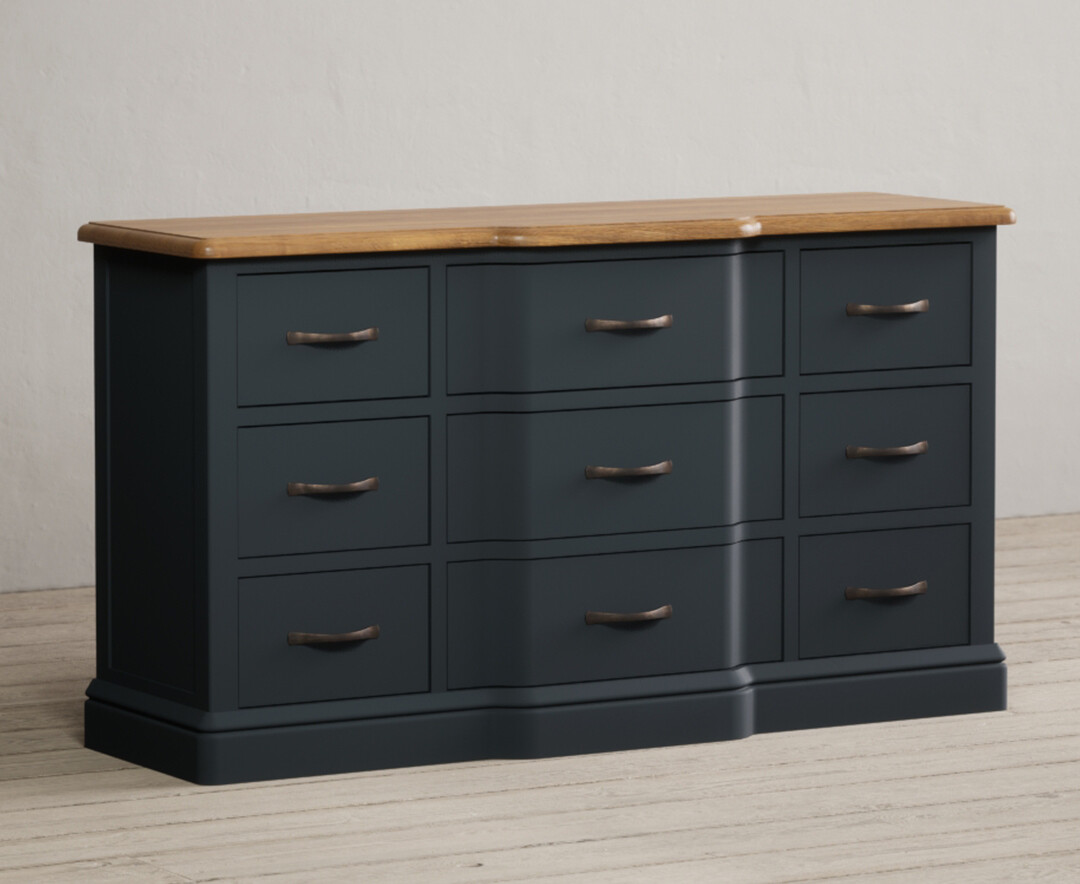 Photo 1 of Delphine oak and blue painted 9 drawer wide chest of drawers