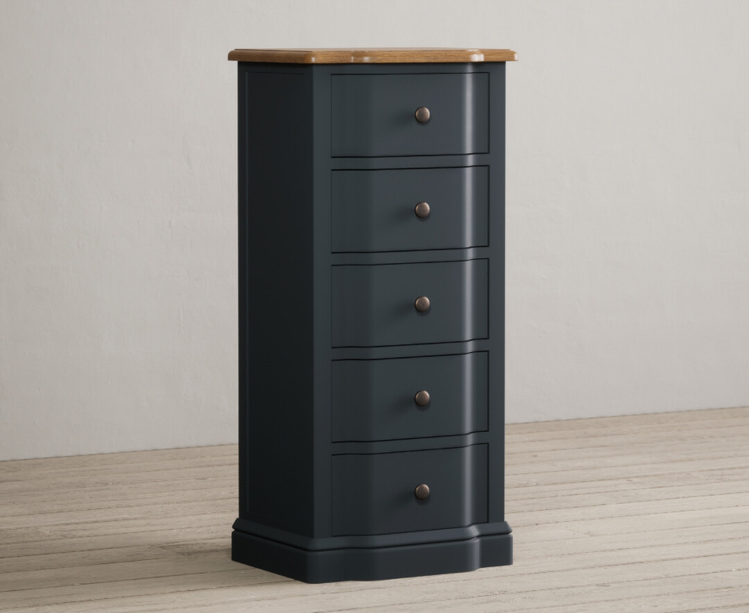 Photo 1 of Delphine oak and blue painted 5 drawer tallboy chest