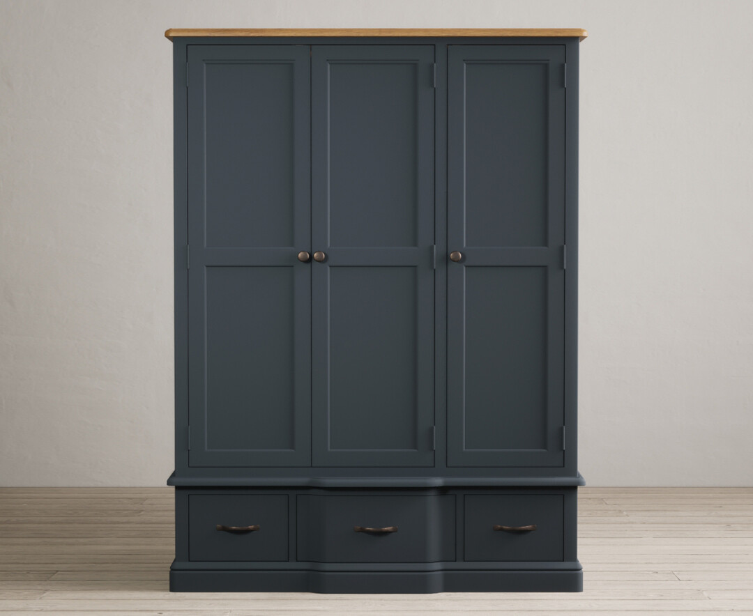 Product photograph of Delphine Oak And Blue Painted Triple Wardrobe from Oak Furniture Superstore