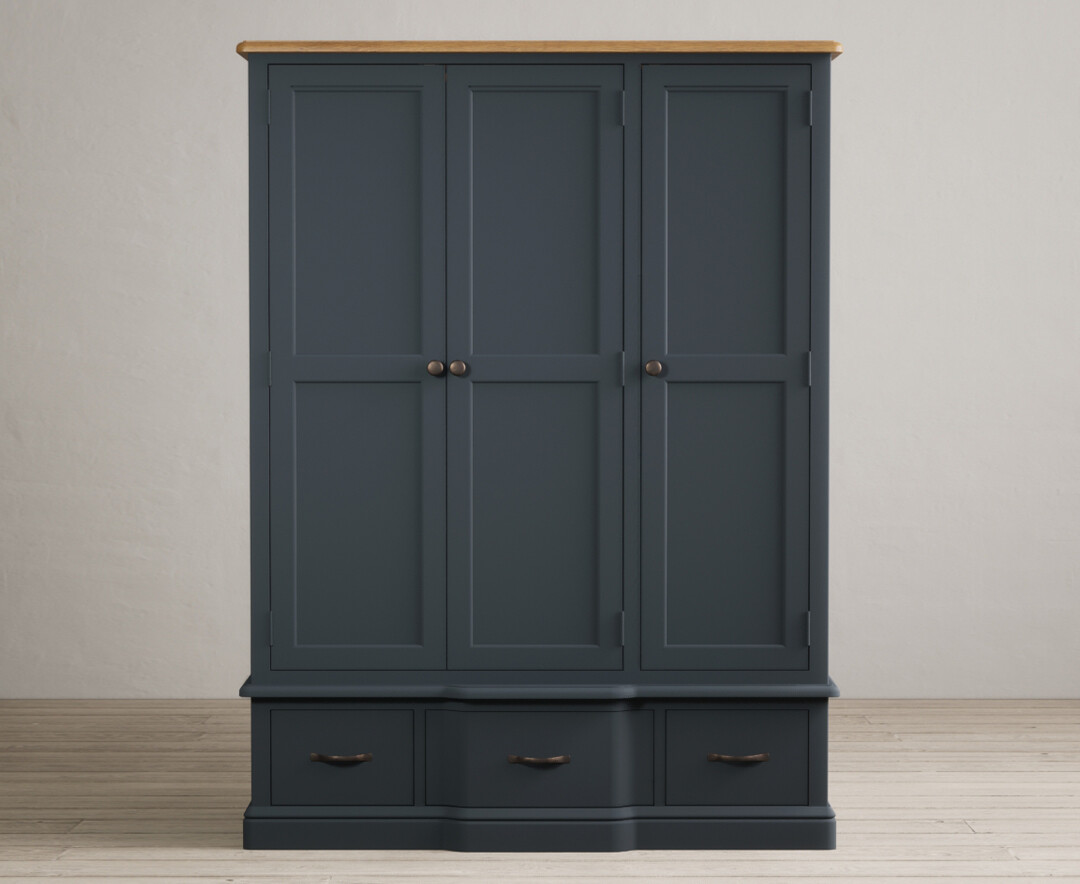 Delphine Oak And Blue Painted Triple Wardrobe