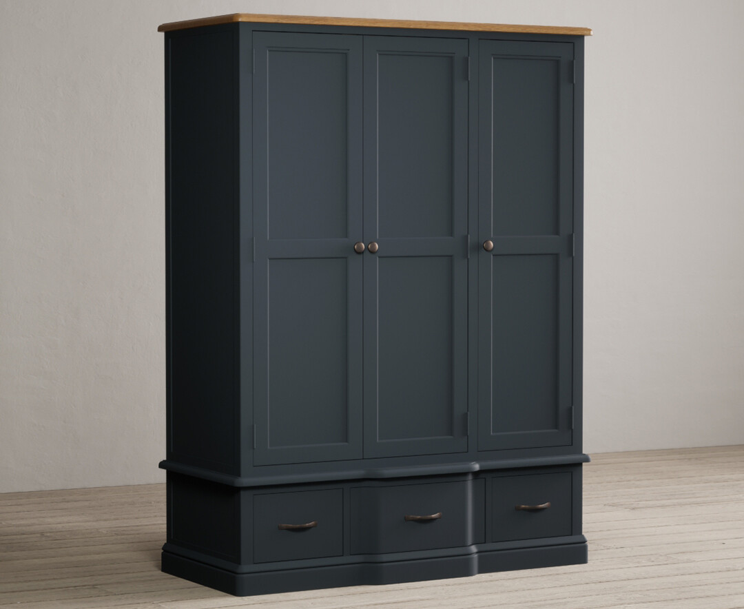 Product photograph of Delphine Oak And Blue Painted Triple Wardrobe from Oak Furniture Superstore