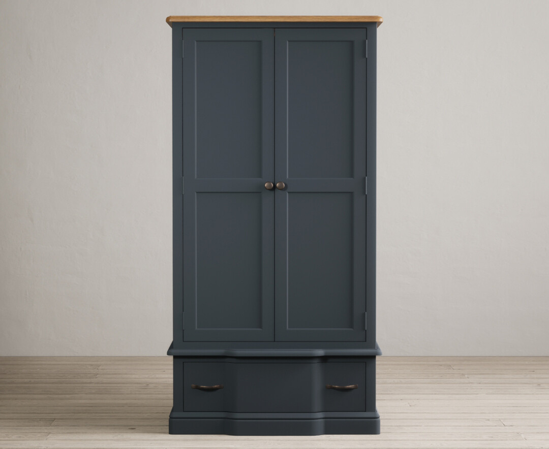 Product photograph of Delphine Oak And Blue Painted Double Wardrobe from Oak Furniture Superstore