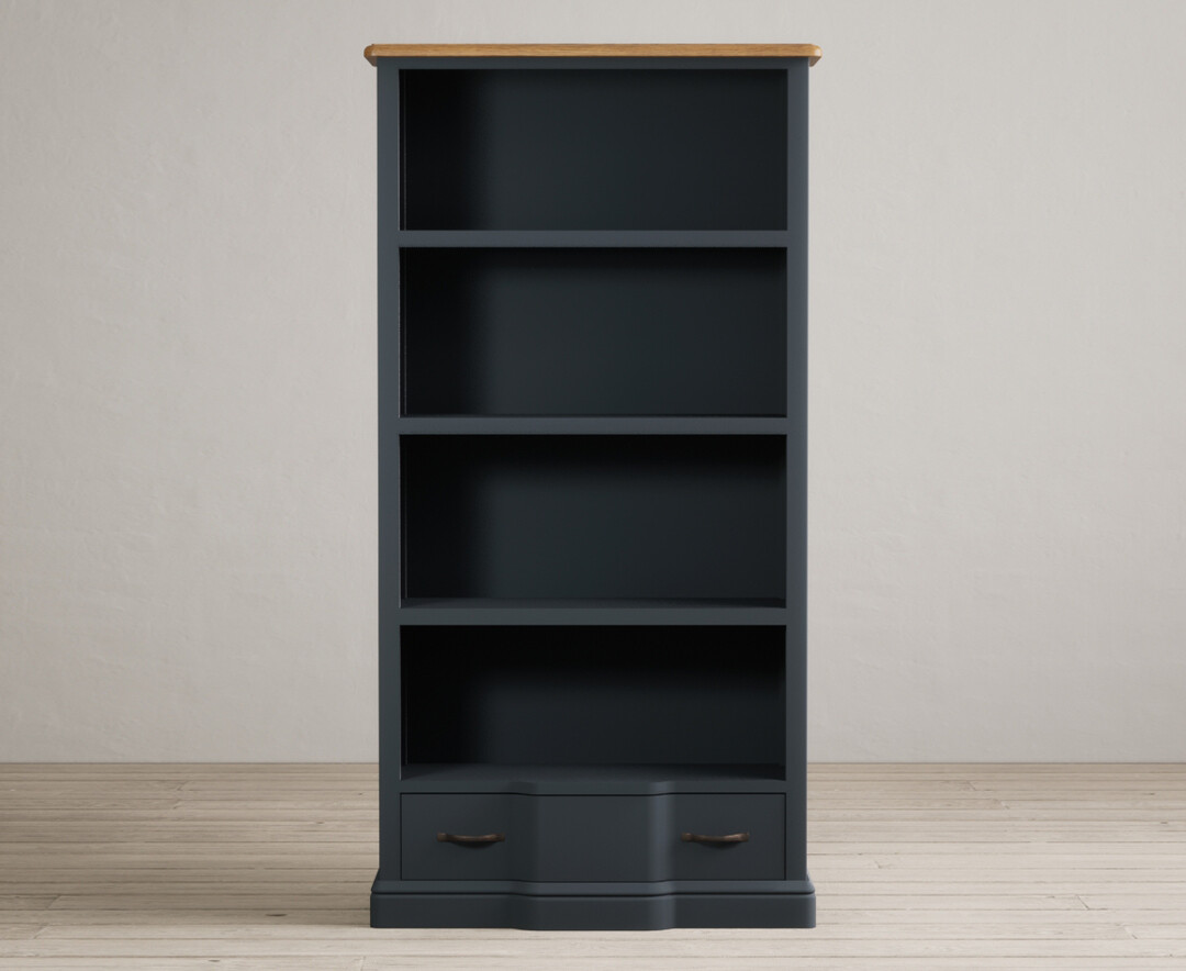 Product photograph of Delphine Oak And Blue Painted Tall Bookcase from Oak Furniture Superstore
