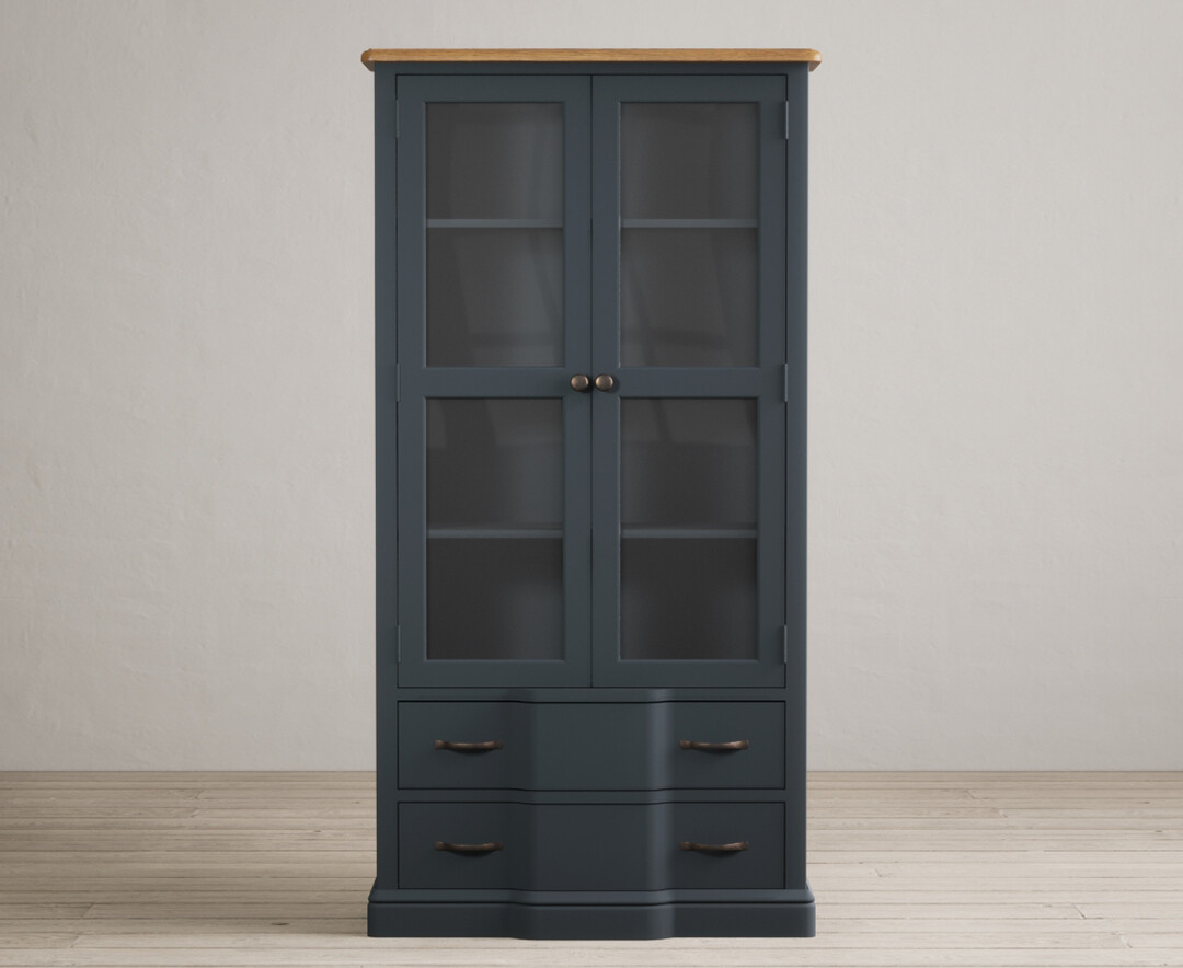 Delphine Oak And Blue Painted Glazed Display Cabinet