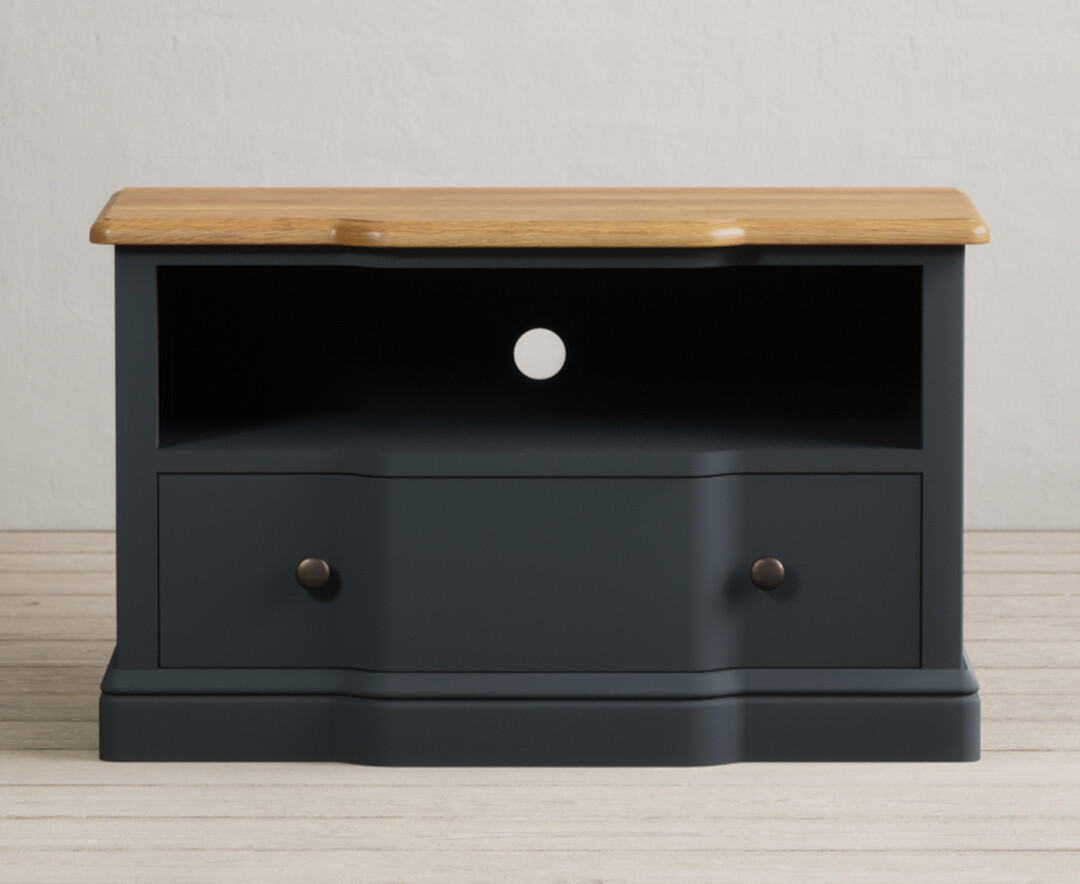 Product photograph of Delphine Oak And Blue Painted Small Tv Cabinet from Oak Furniture Superstore