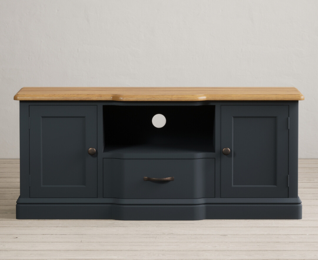 Delphine Oak And Blue Painted Large Tv Cabinet