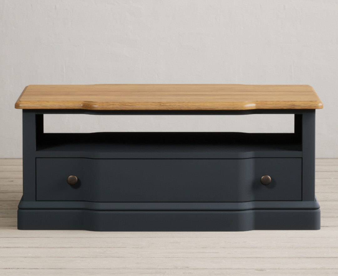 Product photograph of Delphine Oak And Blue Painted 2 Drawer Coffee Table from Oak Furniture Superstore