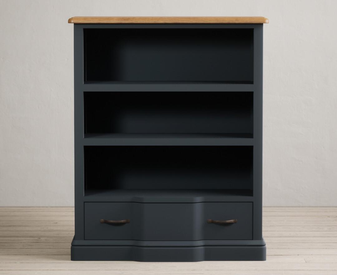 Product photograph of Delphine Oak And Blue Painted Small Bookcase from Oak Furniture Superstore