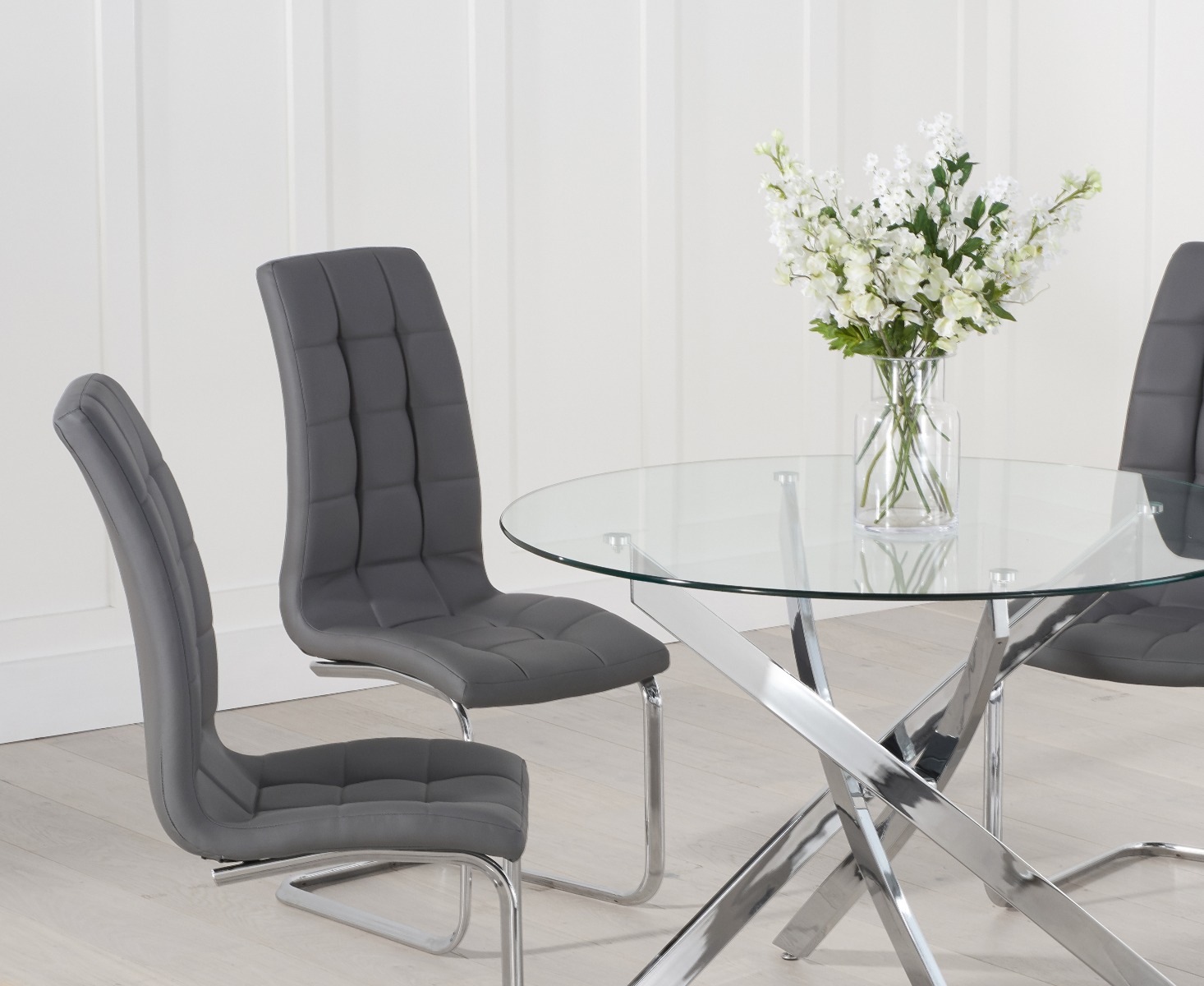 Photo 4 of Denver 110cm glass dining table with 4 grey vigo chairs