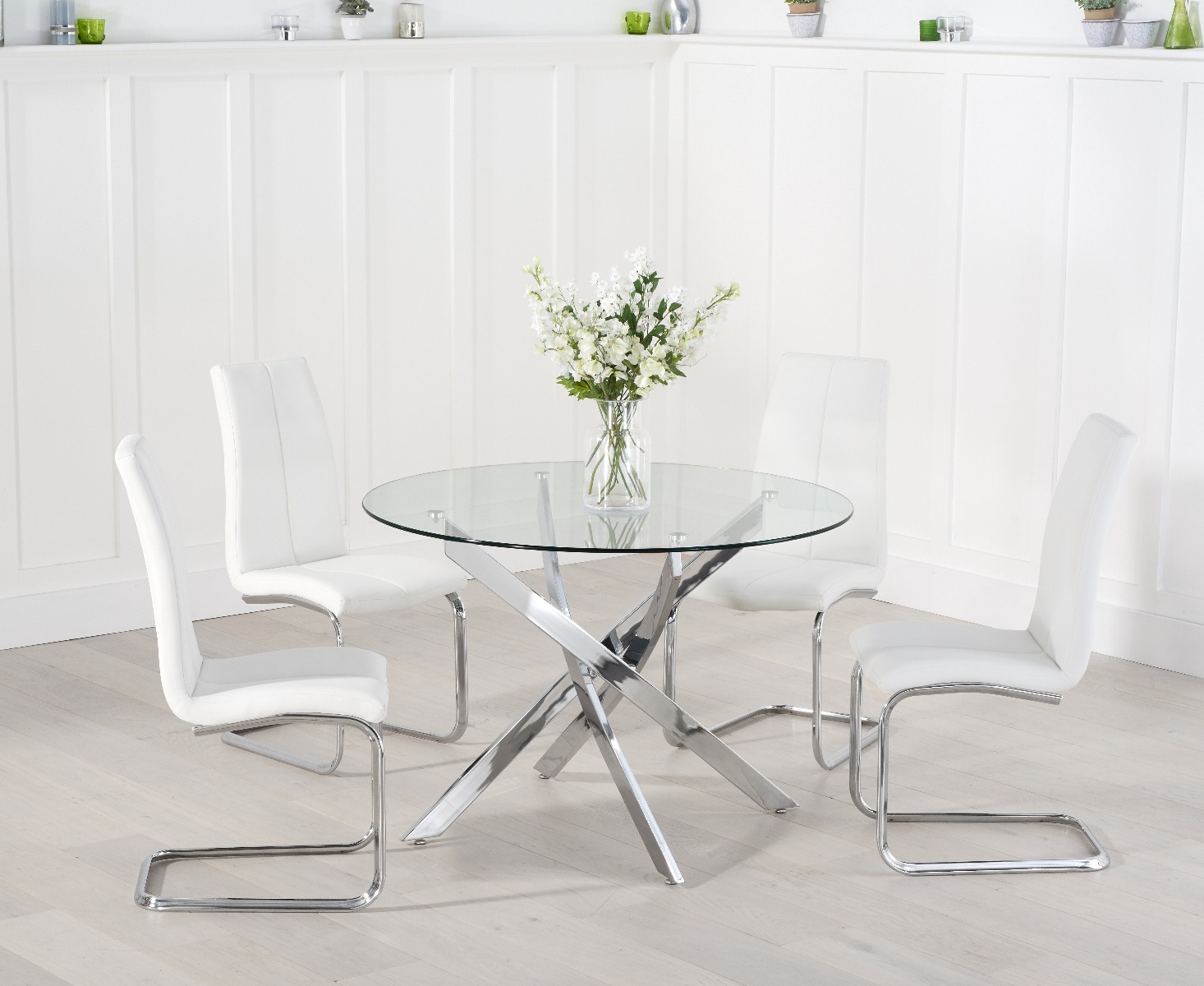 Denver 110cm Glass Dining Table With 4 Grey Tarin Chairs