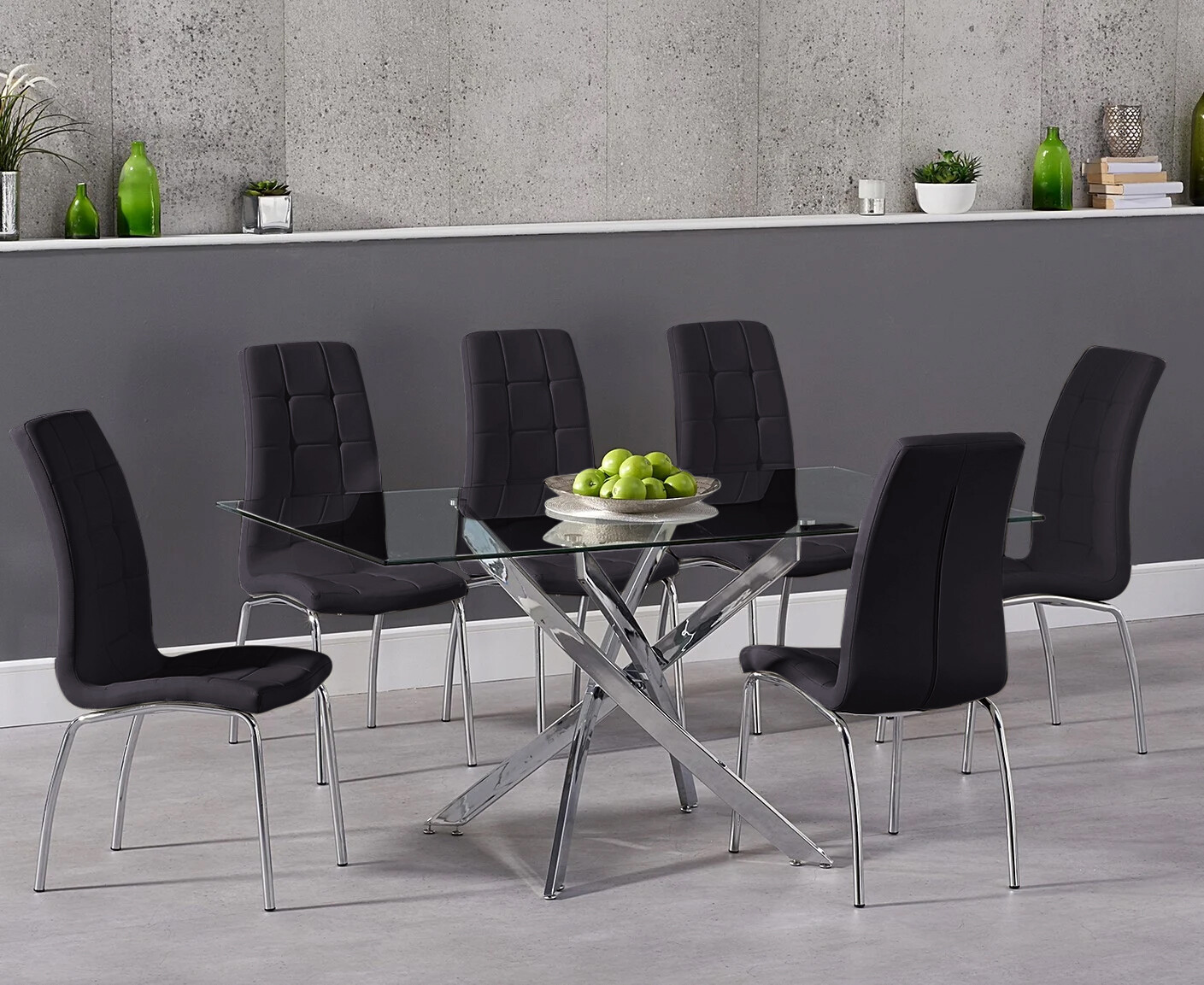 Photo 1 of Denver 160cm glass dining table with 6 black enzo chairs