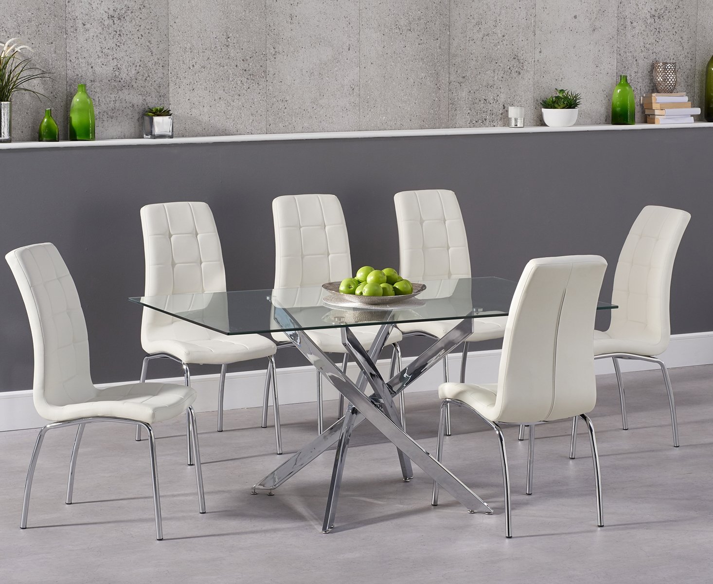 Denver 160cm Rectangular Glass Dining Table With 4 Red Enzo Chairs