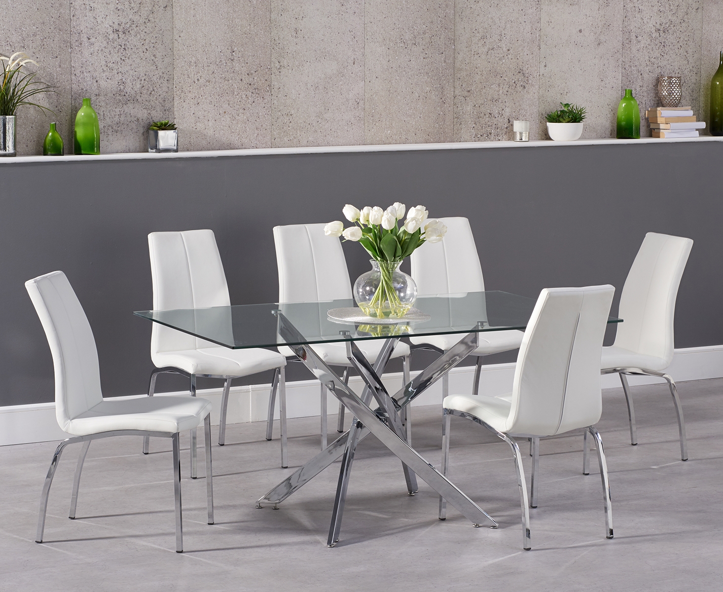 Denver 160cm Glass Dining Table With Cavello Chairs Denver
