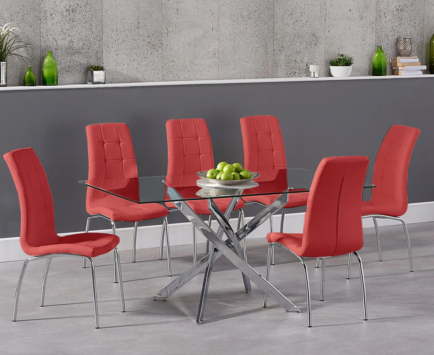 Photo 2 of Denver 160cm glass dining table with 8 red enzo chairs