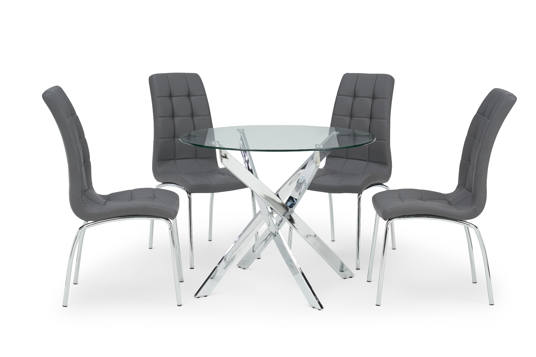 Photo 3 of Denver 95cm round glass dining table with 2 white enzo chairs