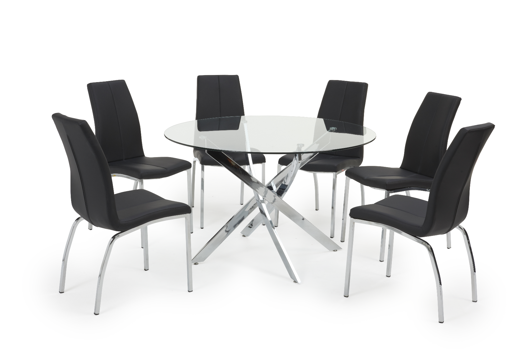 Product photograph of Denver 120cm Glass Dining Table With 4 Black Marco Chairs from Oak Furniture Superstore.