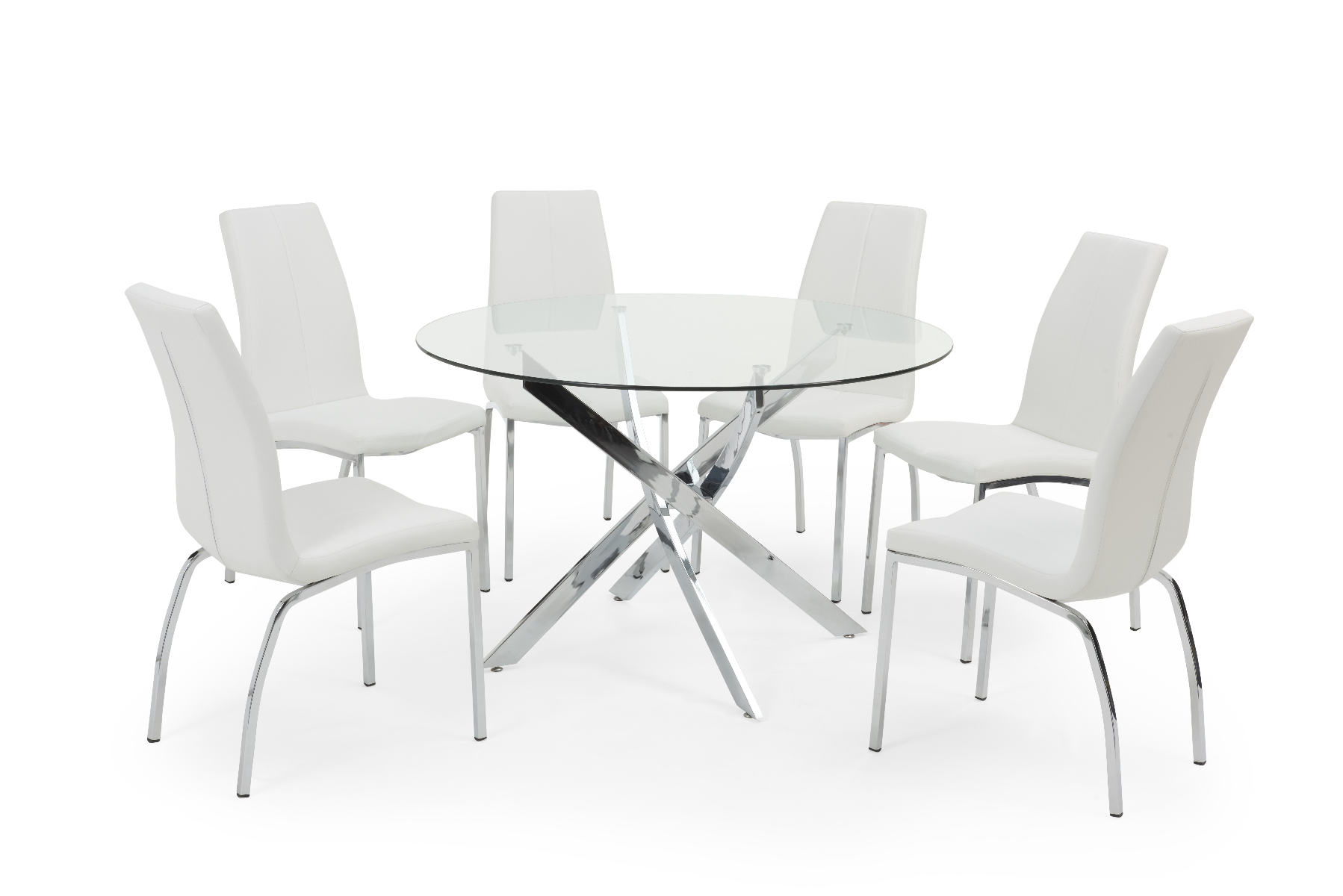 Product photograph of Denver 120cm Glass Dining Table With 4 Ivory White Marco Chairs from Oak Furniture Superstore.