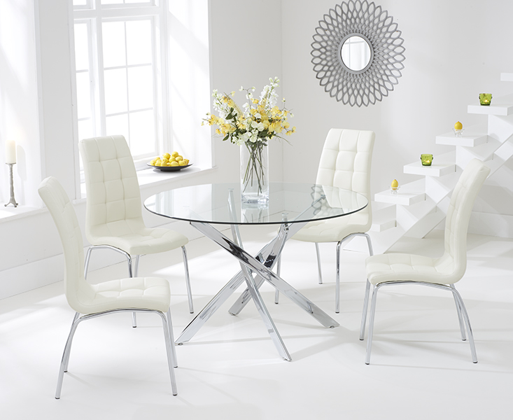 Photo 4 of Denver 110cm glass dining table with 4 grey enzo chairs