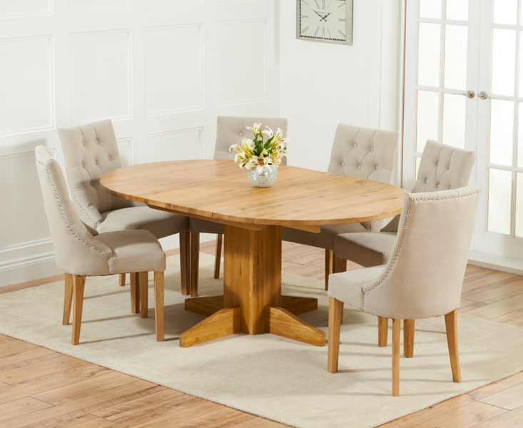 Dorchester 120cm Solid Oak Round, Dining Table With Material Chairs
