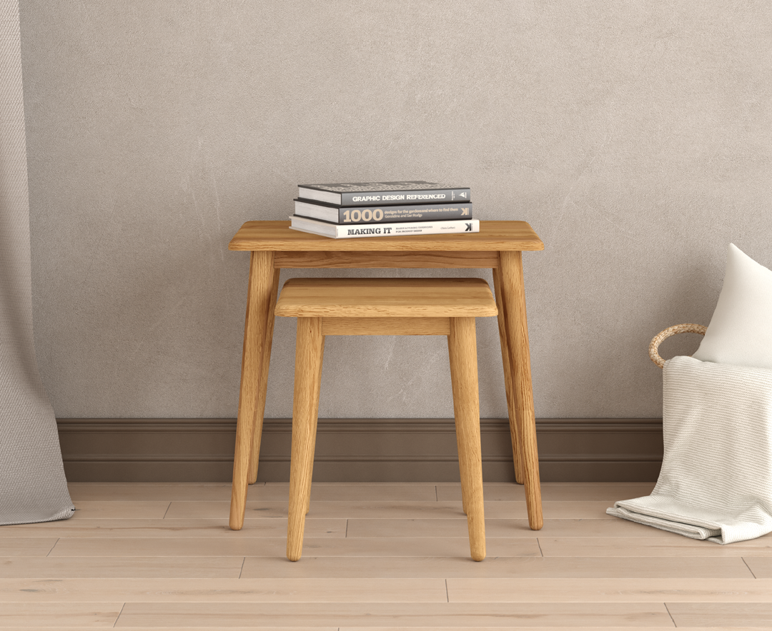 Product photograph of Rosa Solid Oak Nest Of Tables from Oak Furniture Superstore