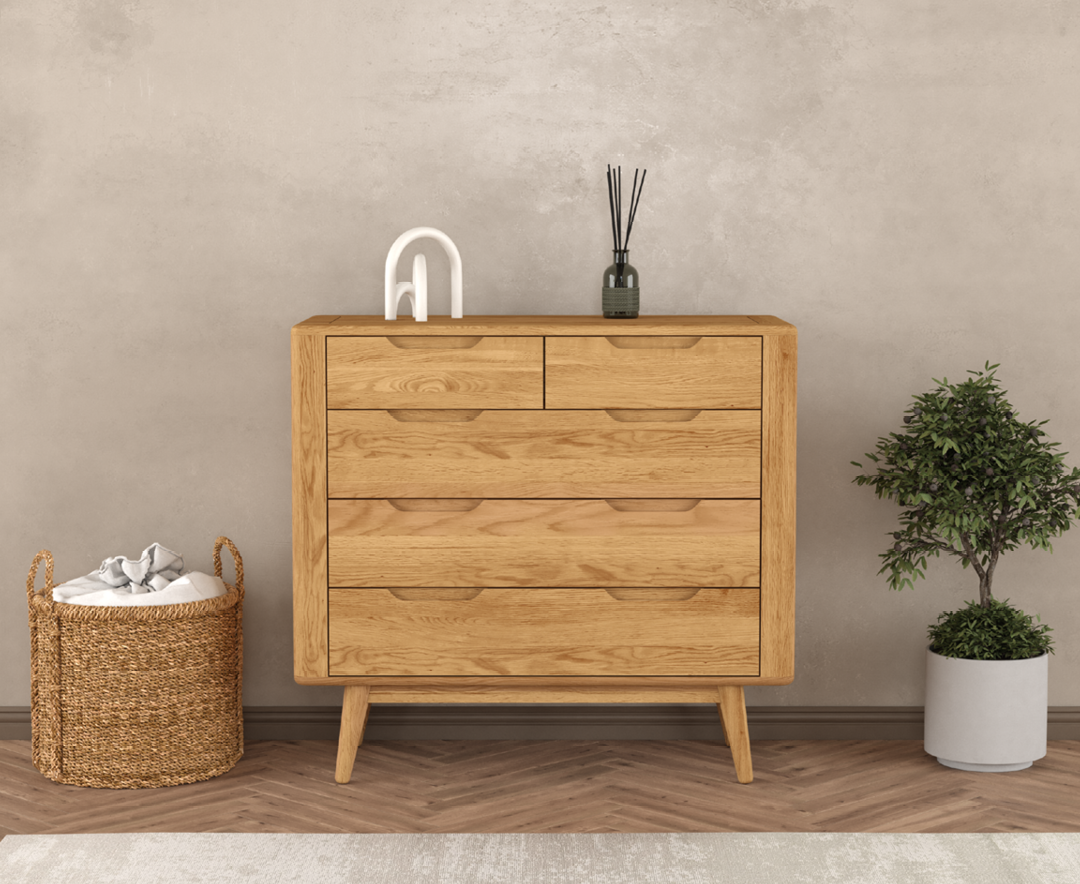 Product photograph of Rosa Solid Oak 2 Over 3 Chest Of Drawers from Oak Furniture Superstore