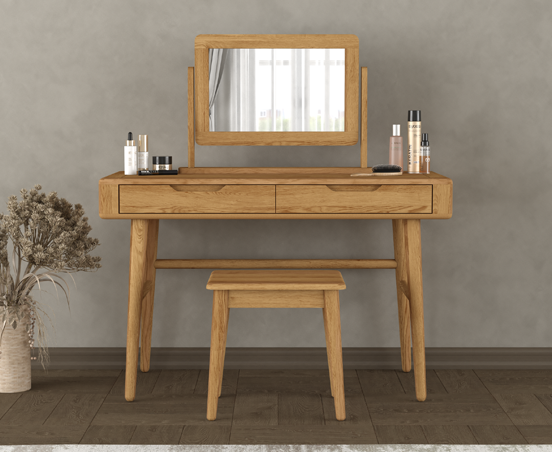 Product photograph of Rosa Solid Oak Dressing Table Set from Oak Furniture Superstore