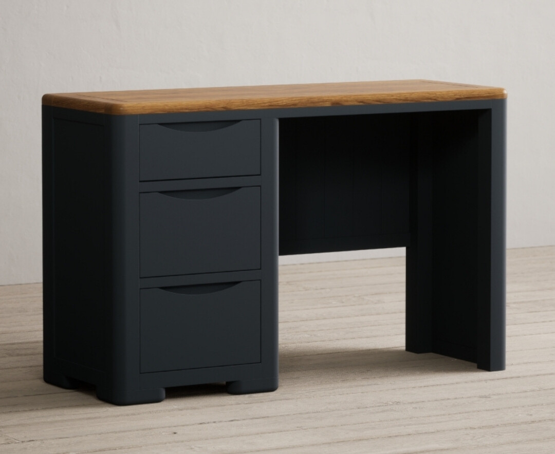 Product photograph of Pembridge Oak And Dark Blue Painted Dressing Table Compact Desk from Oak Furniture Superstore