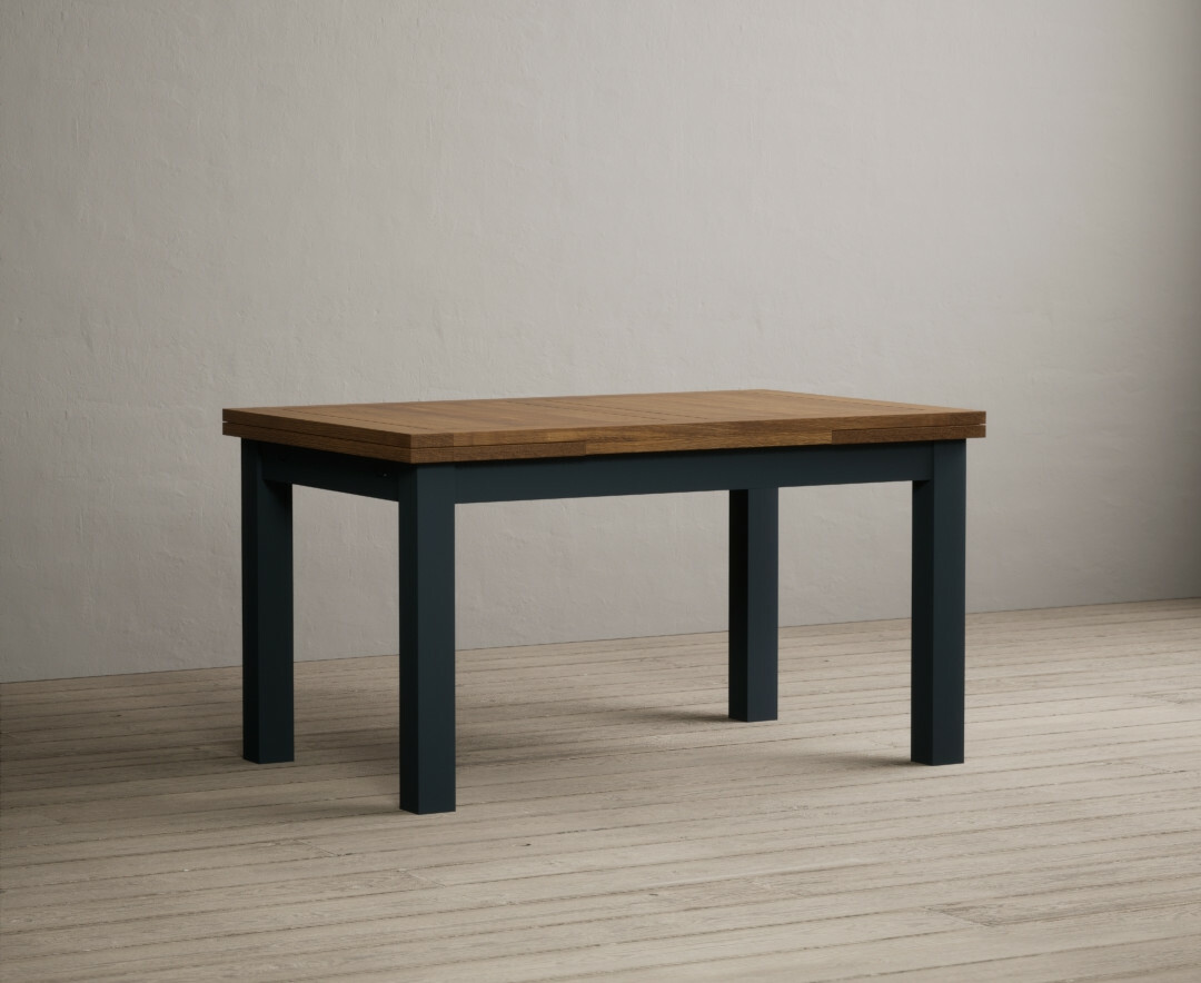 Product photograph of Hampshire 140cm Oak And Dark Blue Painted Extending Dining Table from Oak Furniture Superstore