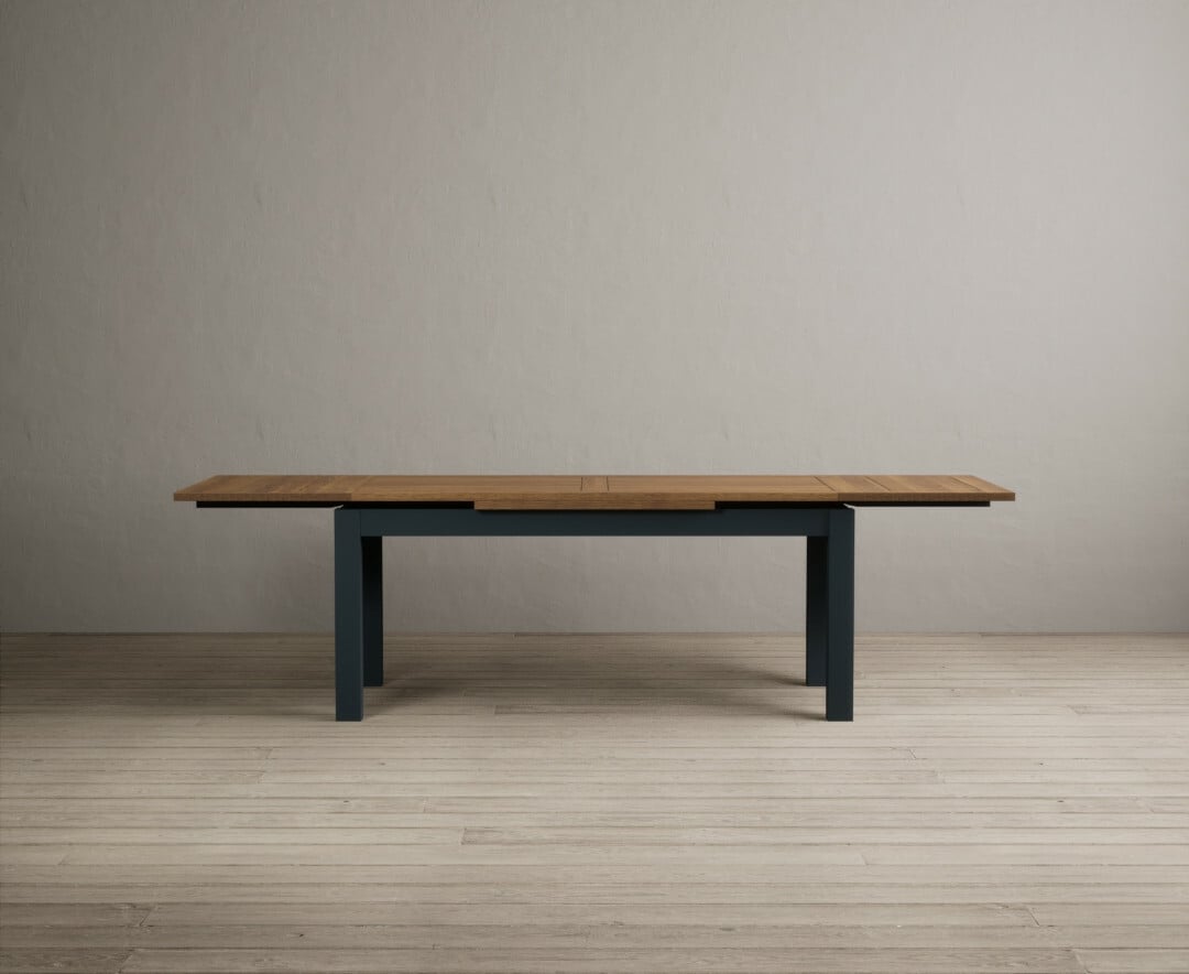 Product photograph of Extending Buxton 180cm Oak And Dark Blue Painted Dining Table from Oak Furniture Superstore