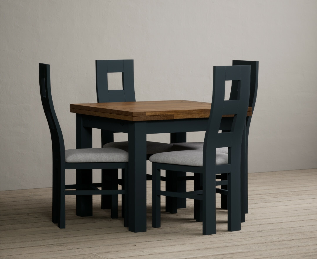Product photograph of Hampshire 90cm Oak And Dark Blue Extending Dining Table With 4 Blue Flow Back Chairs from Oak Furniture Superstore