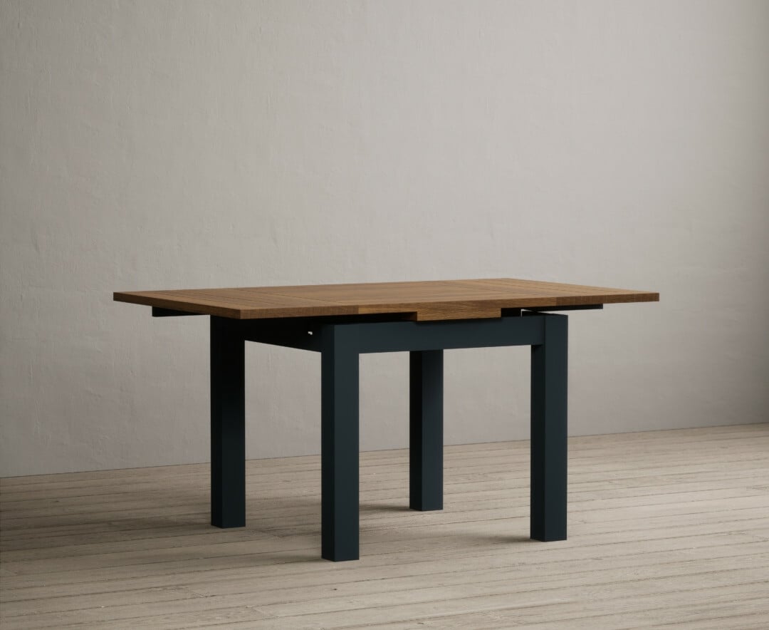 Product photograph of Extending Buxton 90cm Oak And Dark Blue Painted Dining Table from Oak Furniture Superstore