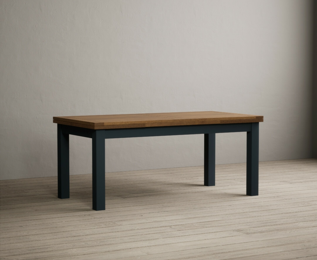 Product photograph of Extending Buxton 180cm Oak And Dark Blue Painted Dining Table from Oak Furniture Superstore
