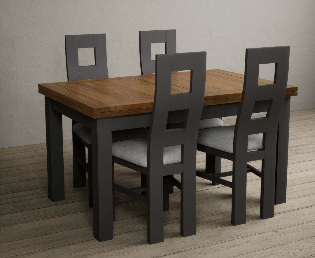 Photo 4 of Hampshire 140cm oak and charcoal grey extending dining table with 6 brown flow back chairs