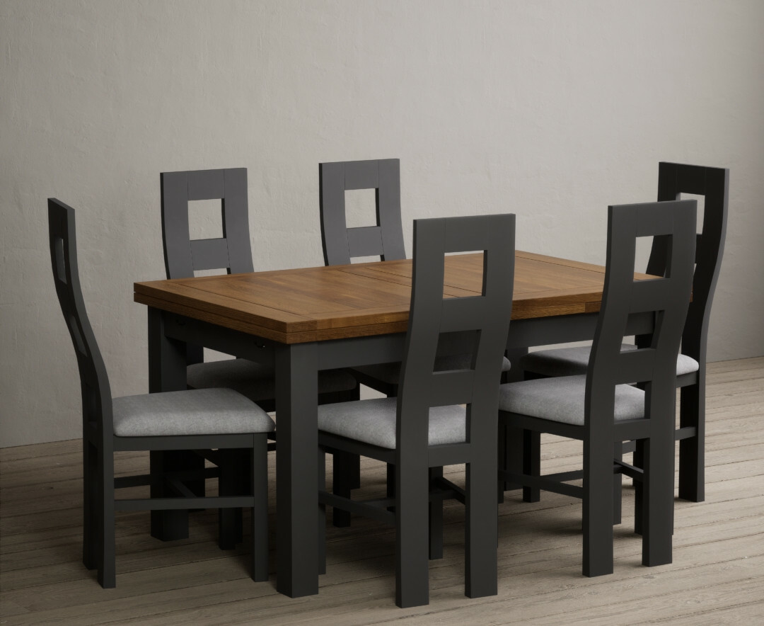 Photo 1 of Hampshire 140cm oak and charcoal grey extending dining table with 8 charcoal grey flow back chairs