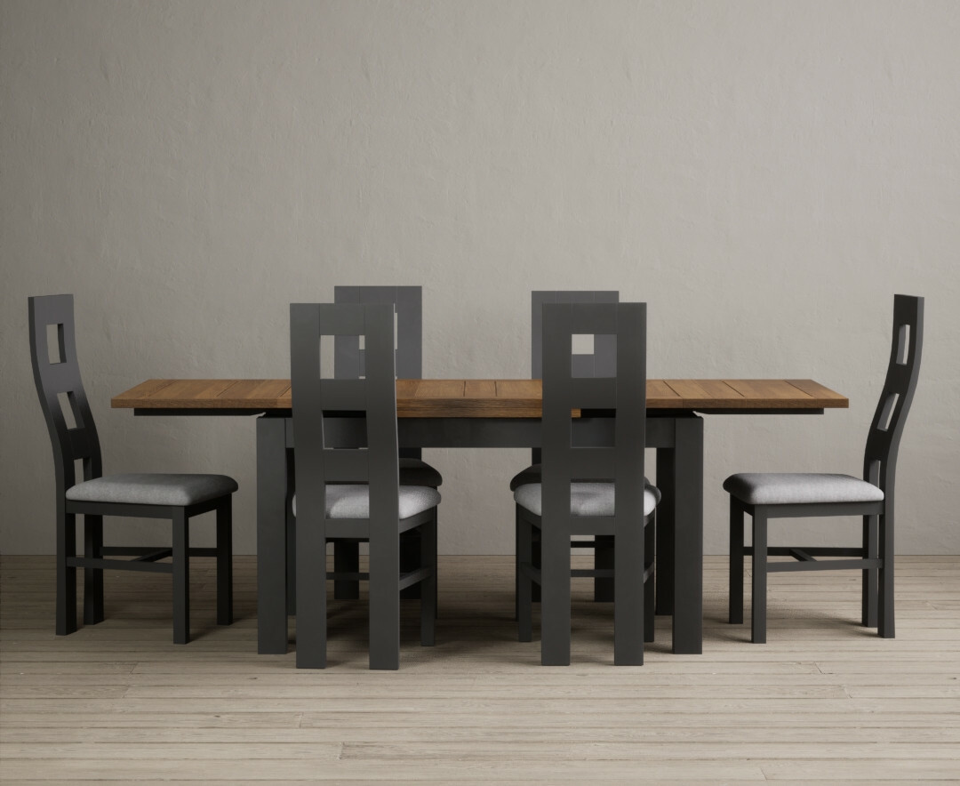 Product photograph of Extending Buxton 140cm Oak And Charcoal Grey Painted Dining Table With 8 Rustic Oak Painted Chairs from Oak Furniture Superstore