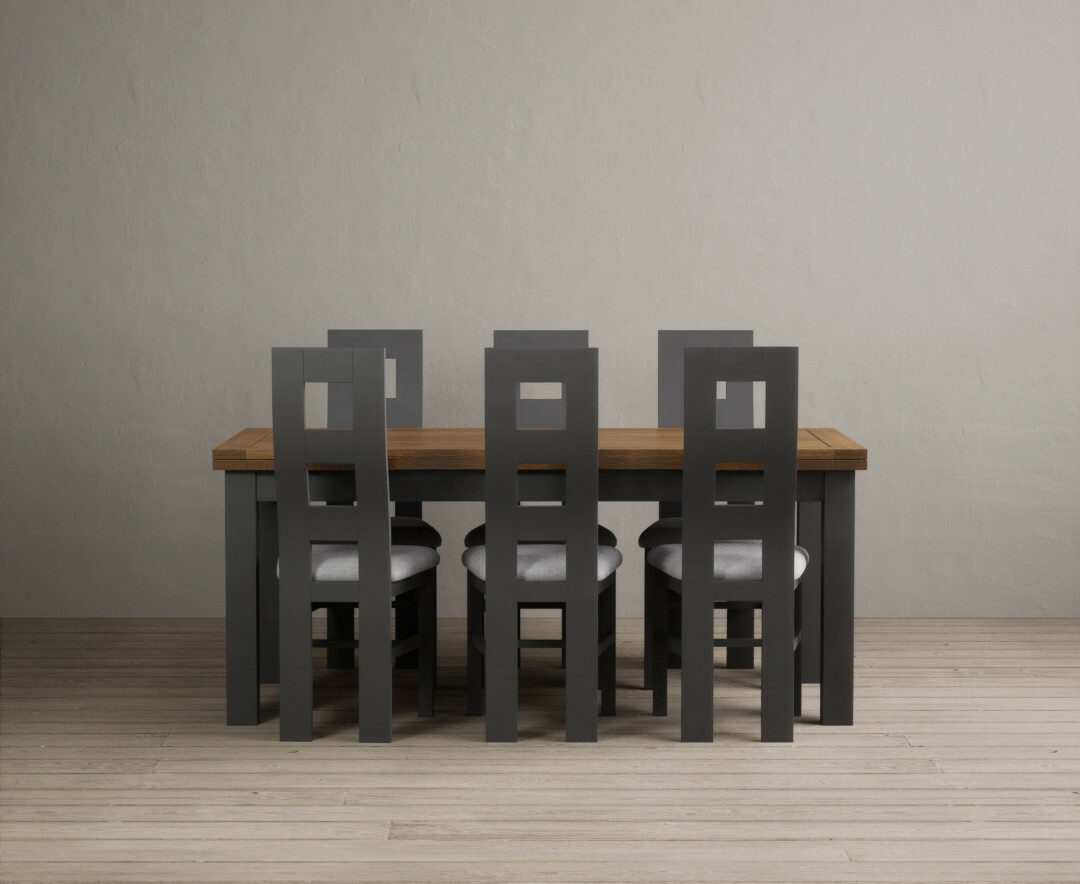 Photo 3 of Hampshire 180cm oak and charcoal grey extending dining table with 10 light grey flow back chairs