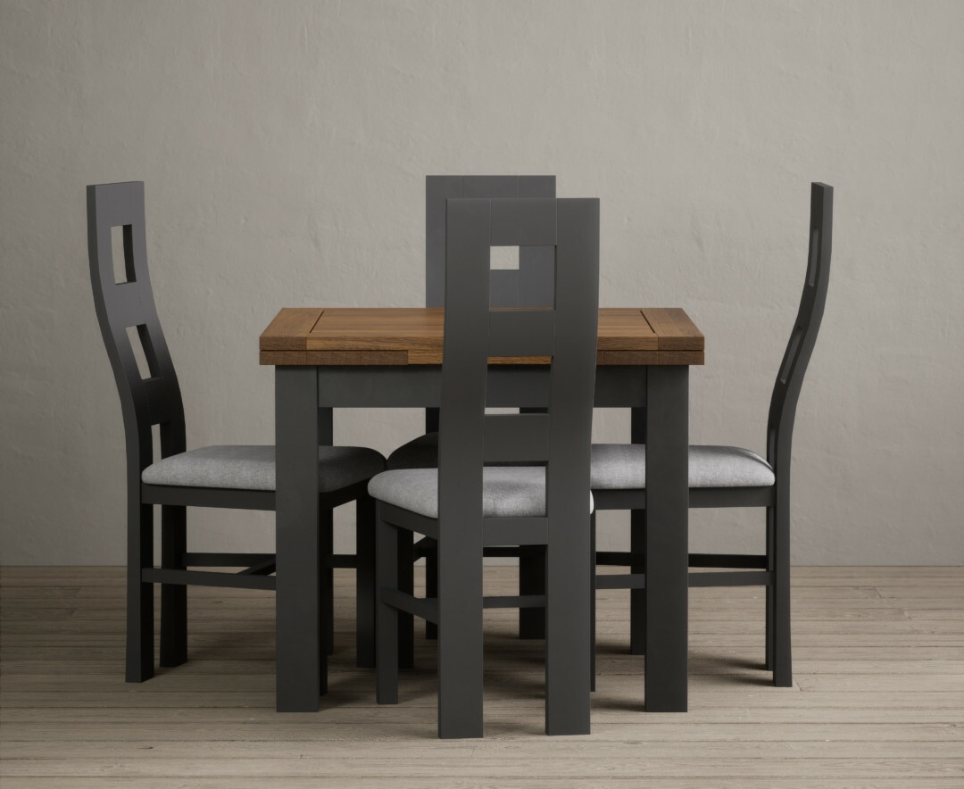 Photo 2 of Hampshire 90cm oak and charcoal grey extending dining table with 6 charcoal grey flow back chairs