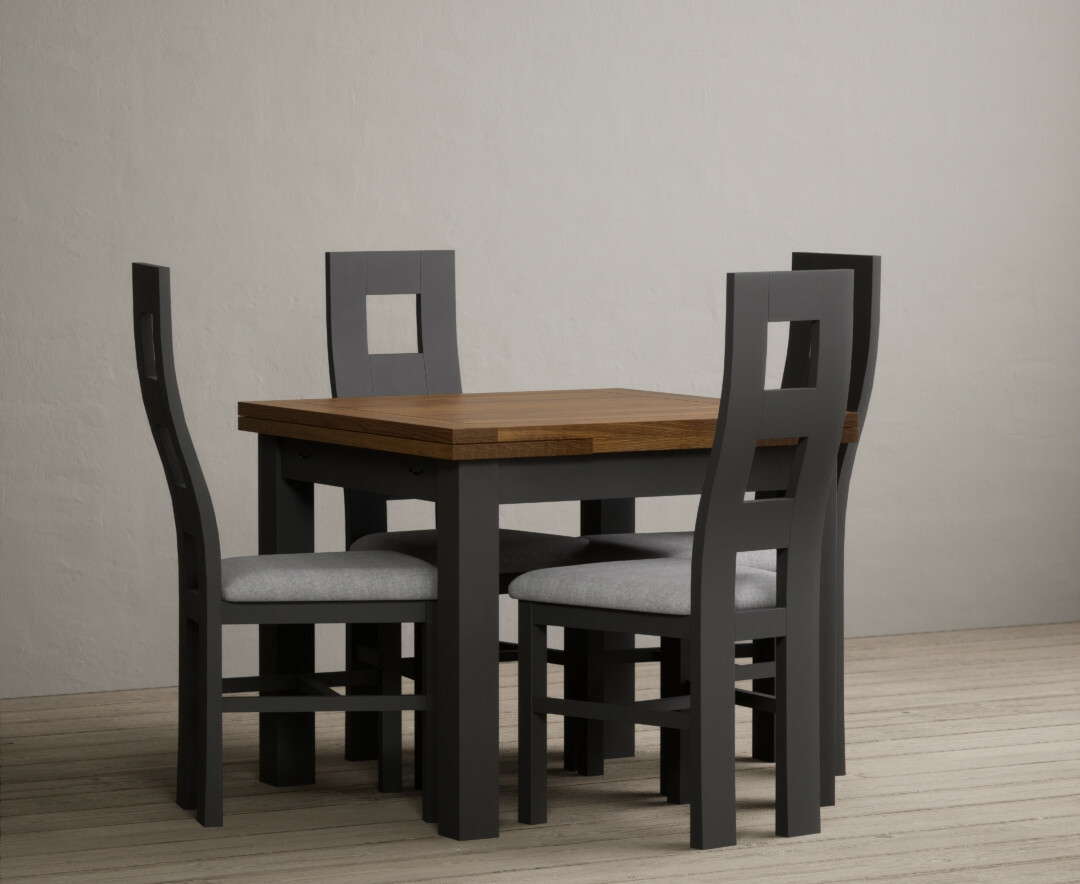 Photo 1 of Hampshire 90cm oak and charcoal grey extending dining table with 6 linen flow back chairs