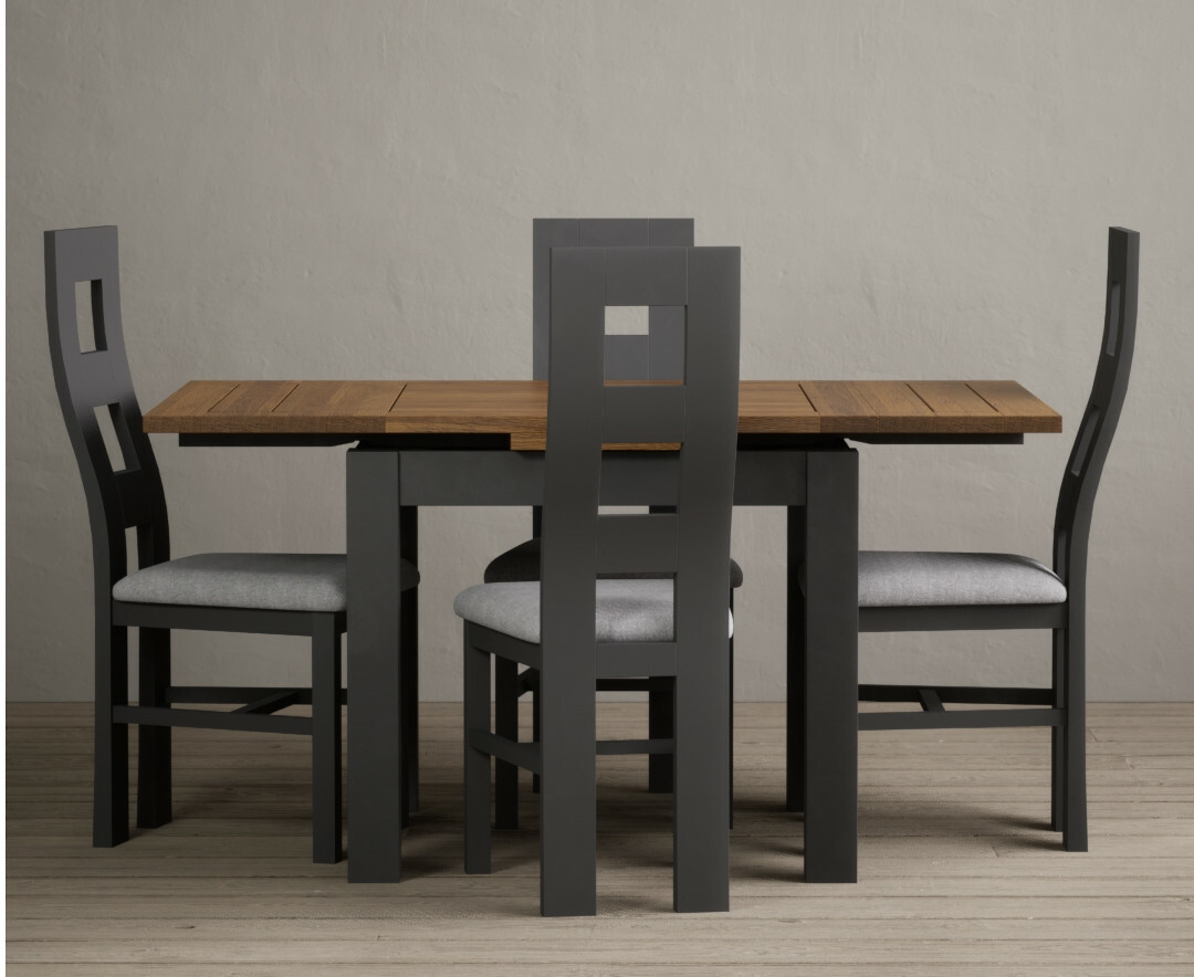Extending Buxton 90cm Oak And Charcoal Grey Painted Dining Table With 6 Rustic Oak Painted Chairs