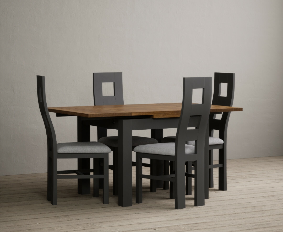 Photo 4 of Hampshire 90cm oak and charcoal grey extending dining table with 6 brown flow back chairs