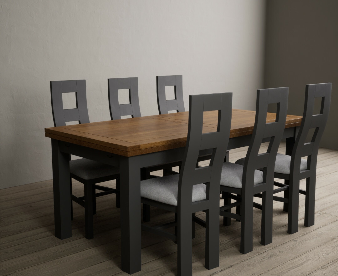 Photo 1 of Hampshire 180cm oak and charcoal grey extending dining table with 12 linen flow back chairs